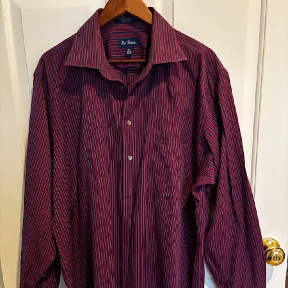 Paul Frederick 80s Two Ply Pinpoint Cotton Oxford Shirt w/Stripes Size 17.5 - 36
